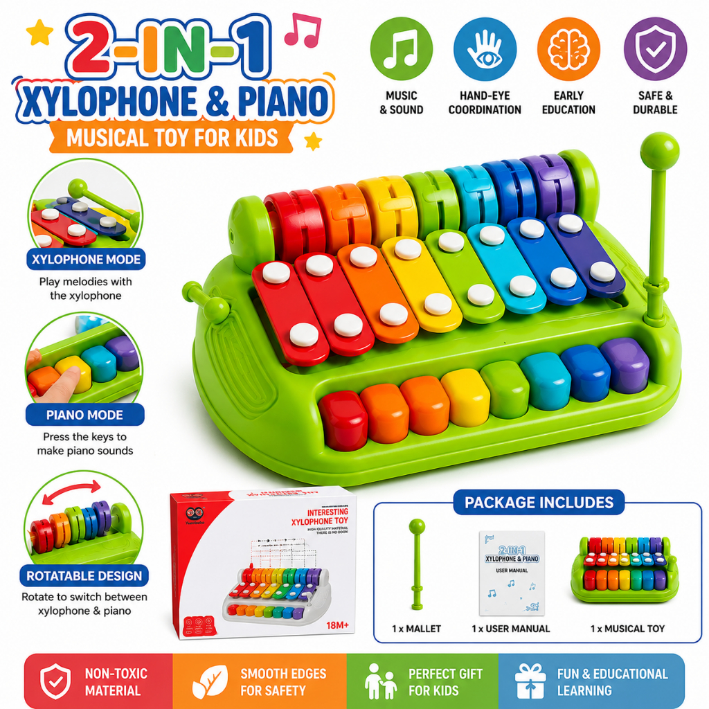 2 in 1 Kids Musical Piano Xylophone Toy Educational Learning Instrument Early Development Gift
