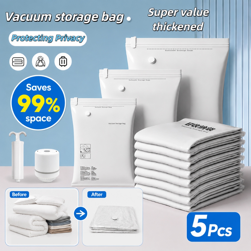 4/5pcs Travel Storage Resealable Vacuum Bags Vacuum Storage Bag Compression Bag With Pump