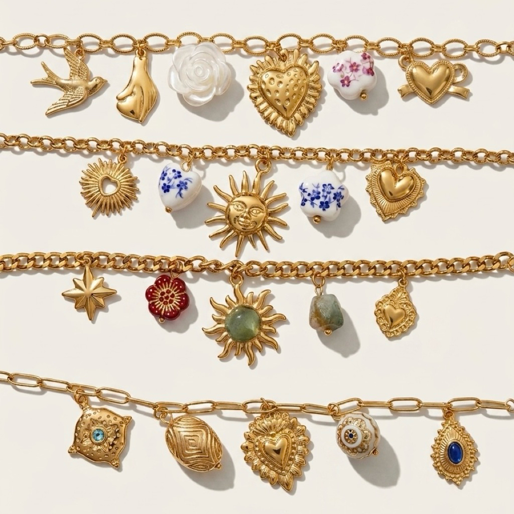 𝗕𝗥𝗔𝗖𝗘𝗟𝗘𝗧 𝗖𝗢𝗟. 𝟯 • NON TARNISH • Charm Maximalist Sun Coquette Hand Chain Summer Bracelets B3