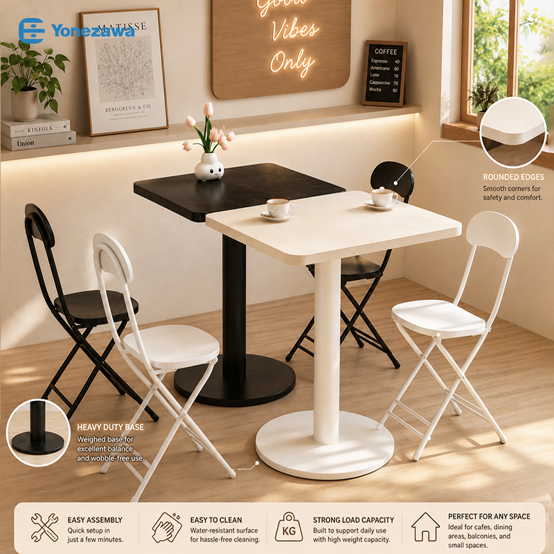 YONEZAWA Modern Square Dining Table Set with Folding Chairs Heavy Duty Coffee Table for Home Cafe