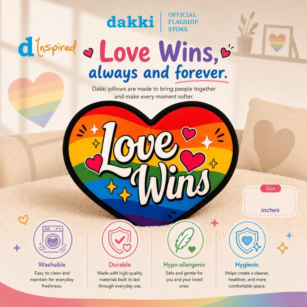 Dakki Inspired Love Wins Shape Pillow | Cute Rainbow Decorative Cushion | Soft Plush Throw Pillow