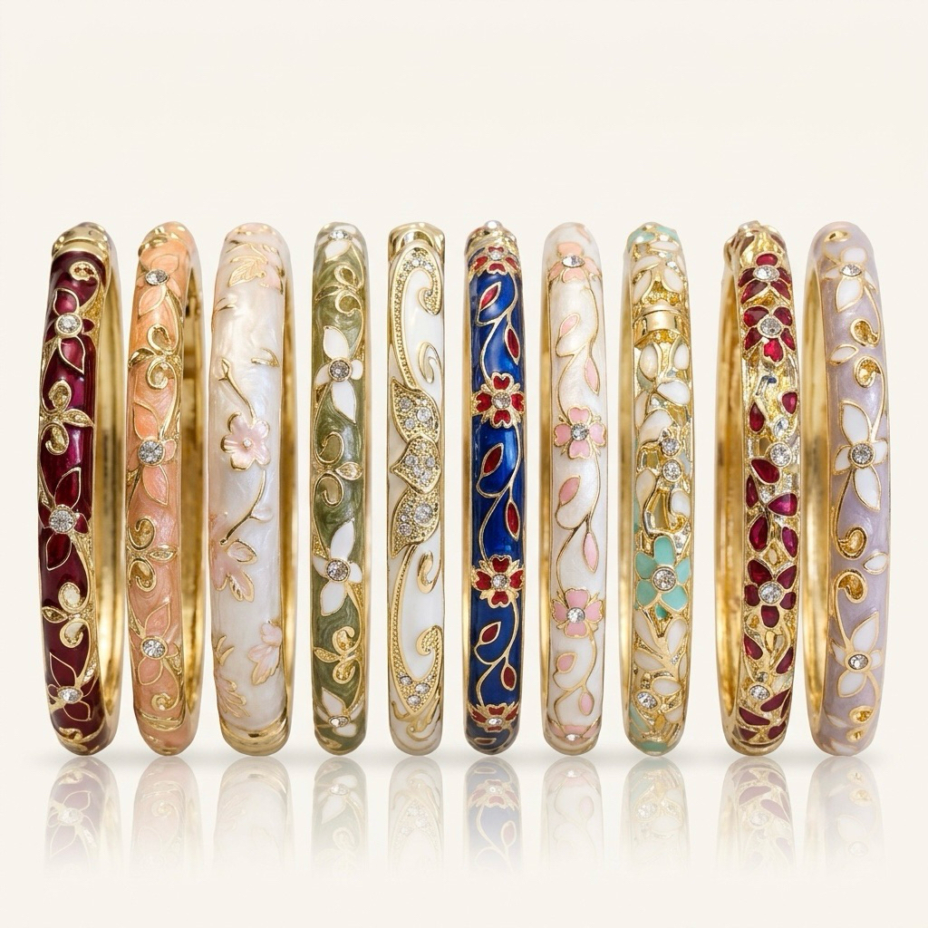 𝐅𝐋𝐎𝐑𝐈𝐓𝐀 𝐂𝐎𝐋. 𝟏 ༻ floral retro enamel bangles | cottagecore & flowers themed chic classy bangles FB1
