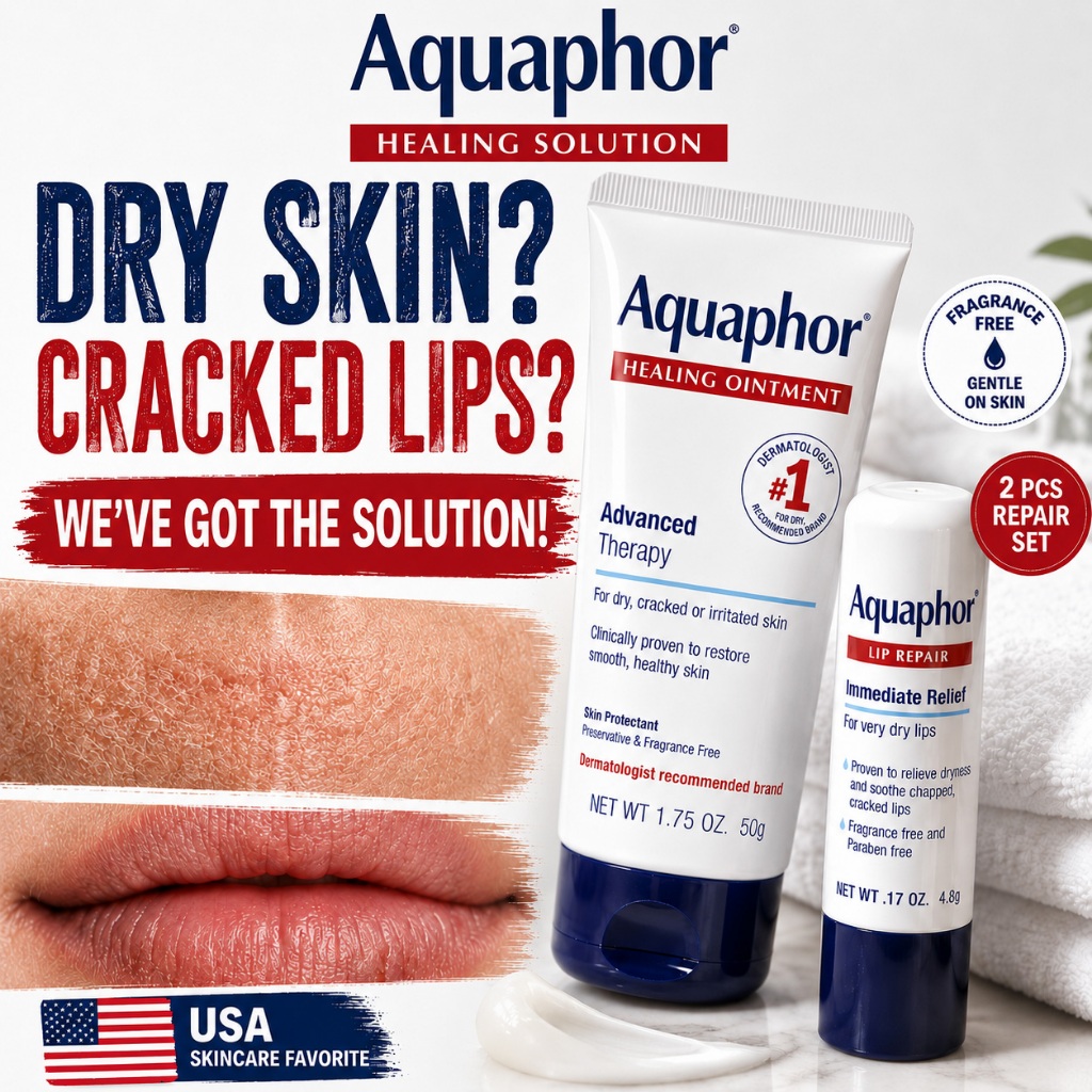 Aquaphor Lip Repair Healing Cream Set Dry Cracked Lips Dry Skin Relief Fragrance Free Moisturizer