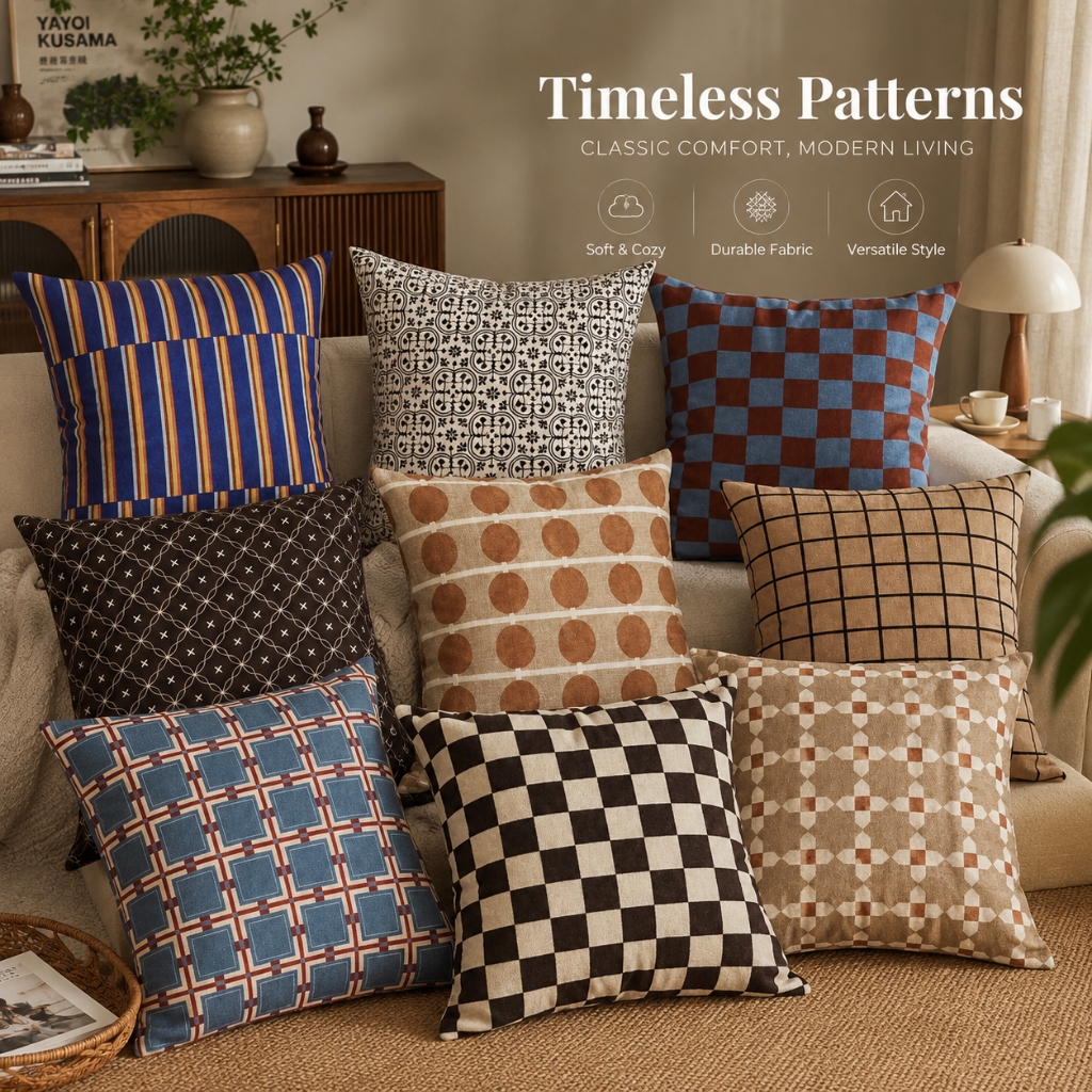 Vintage Neutral Plaid Check Geometric Throw Pillow Covers 40/45/50cm(16/18/20") Sofa Cushion Cover