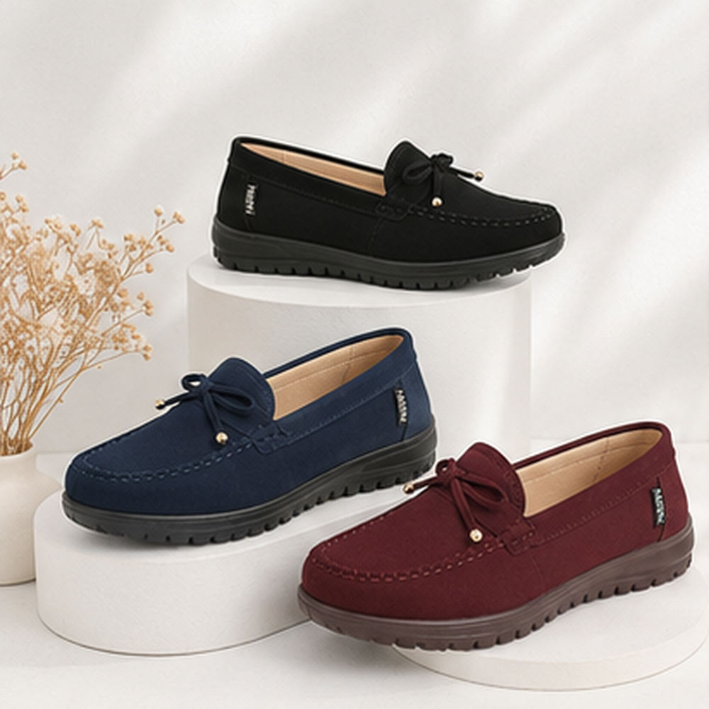 LAYSEN Bow Detail Moccasin Loafers For Office And Travel | Soft Sole Driving Shoes For Daily Comfort