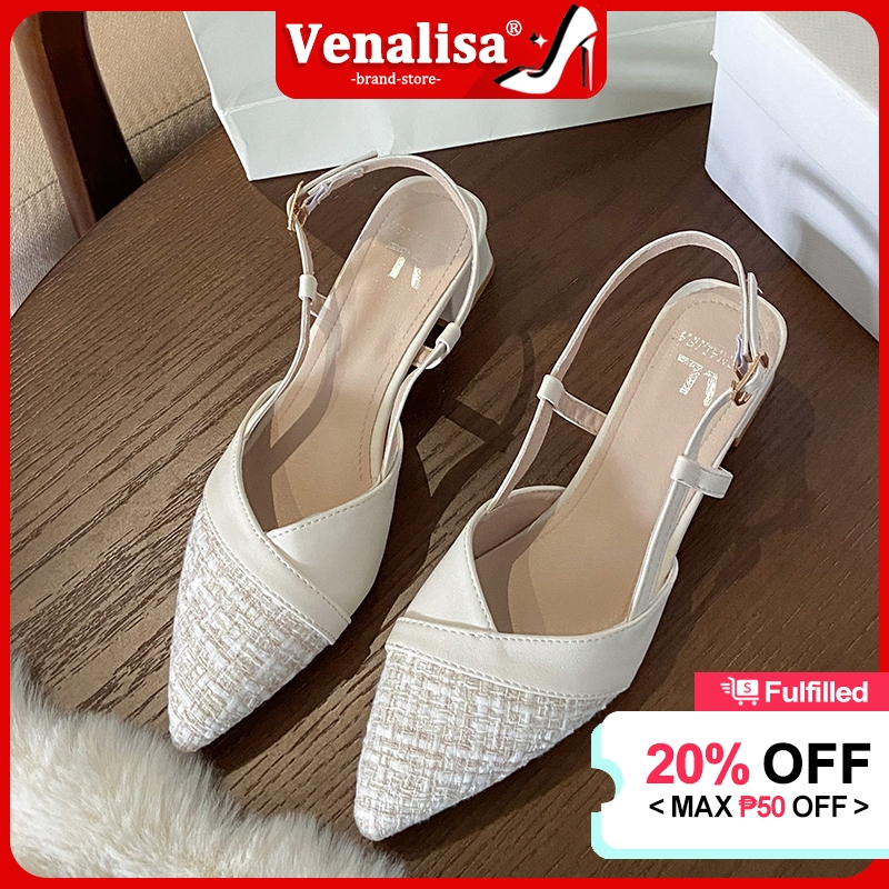 Venalisa Women's High Heels Leather Pointed Toe Chunky Heel Sandals 2 inches Office Work