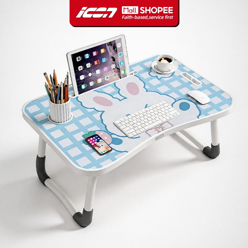 ICON Foldable Laptop Table/Mini Desk Study Table Wooden Computer Folding Table Laptop Office Des