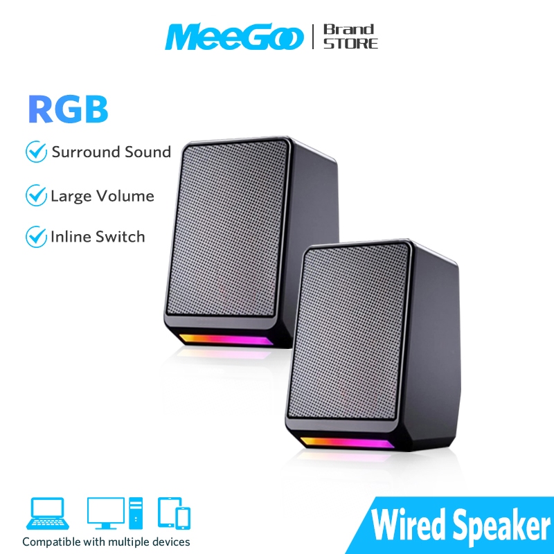 MeeGoo PC RGB Speaker Desktop Surround Stereo Mini Wired Speaker Computer Gaming Speaker For Laptop