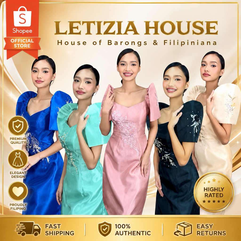 Modern Filipiniana Mestiza Sleeves Midi Dress | Leticia Filipiana