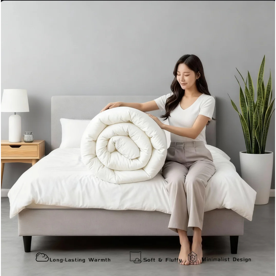 Plain White Cotton Comforter Duvet Filler Blanket Hotel Queen King Size Soft Coz Quality