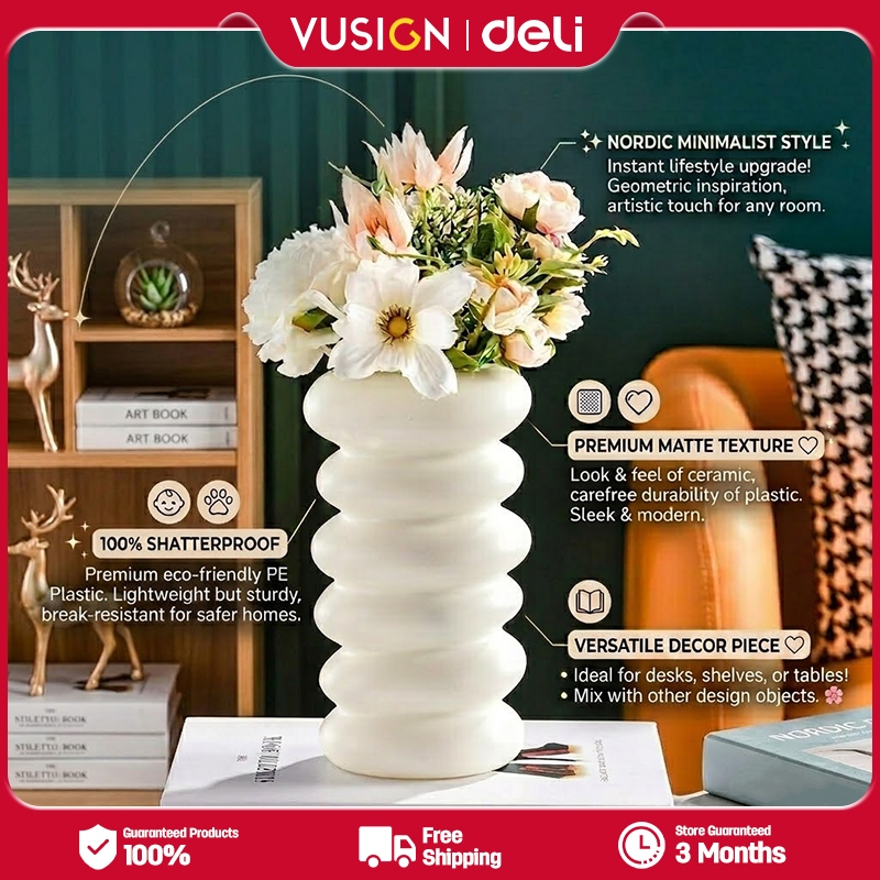Deli Vusign Nordic Style Plastic Flower Vase Creative Flower Vase For Home Decor（White）
