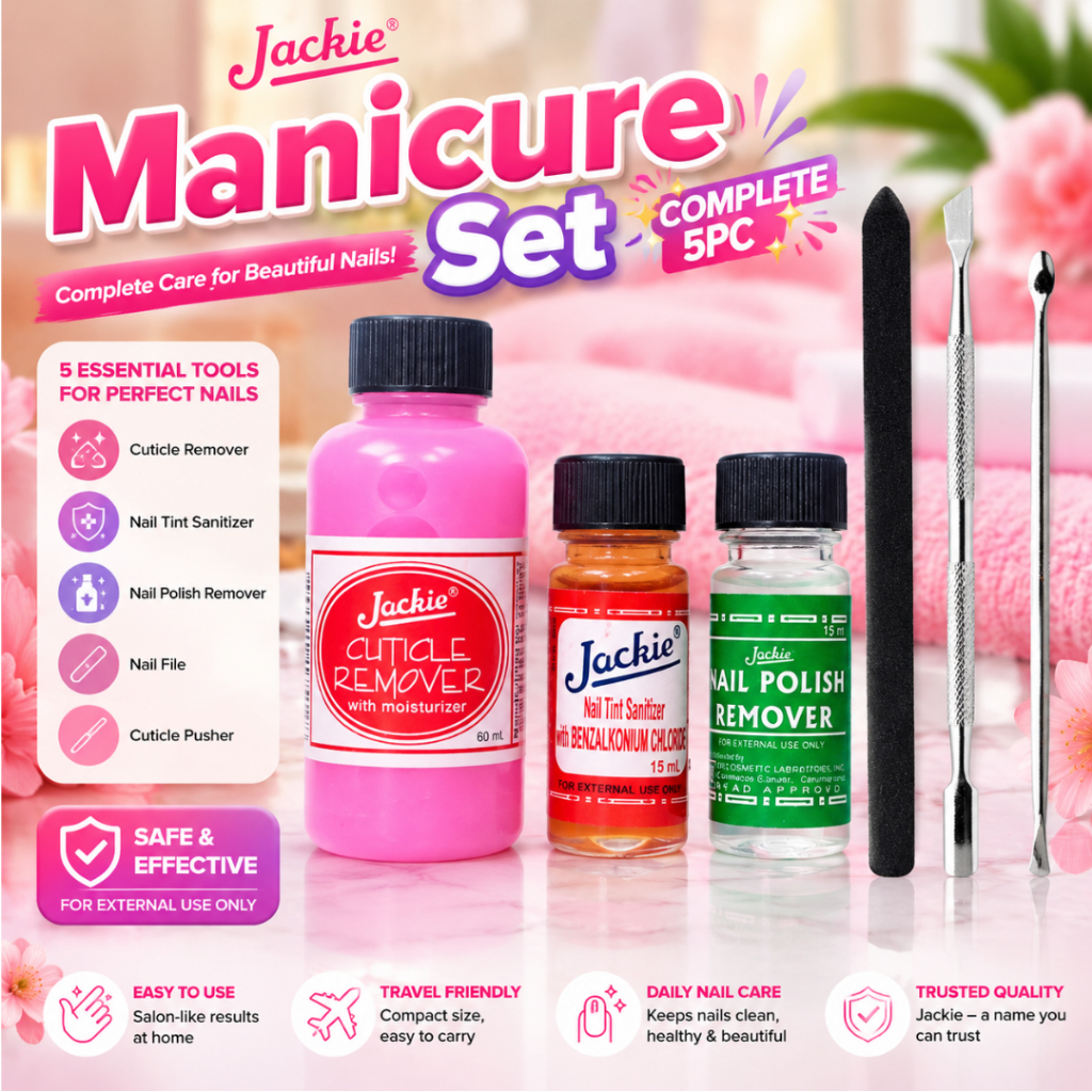 Jackie Complete 5PC Manicure Set Nail Care Tools with File Cuticle and Polish Tool