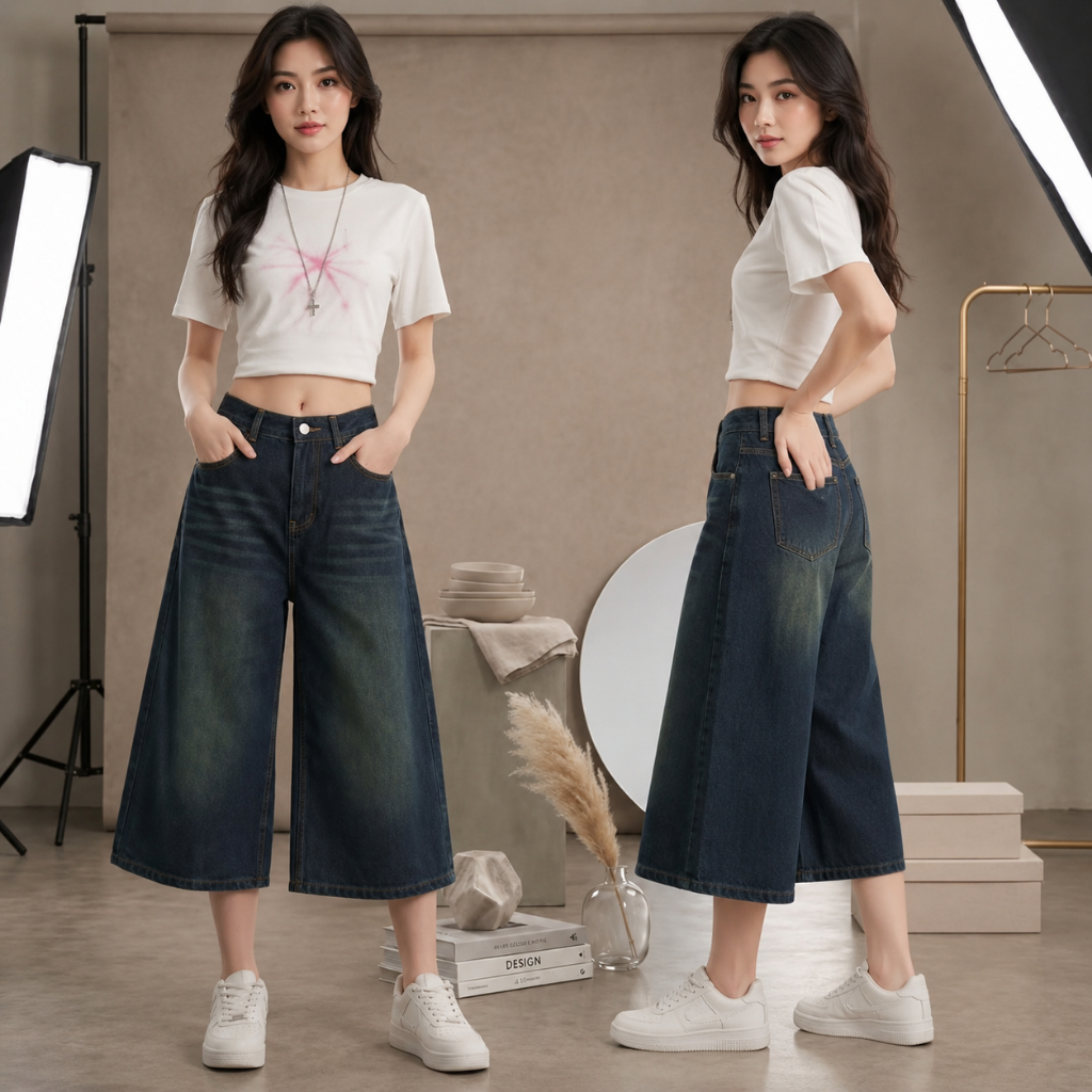 new loose denim shorts retro design high waist