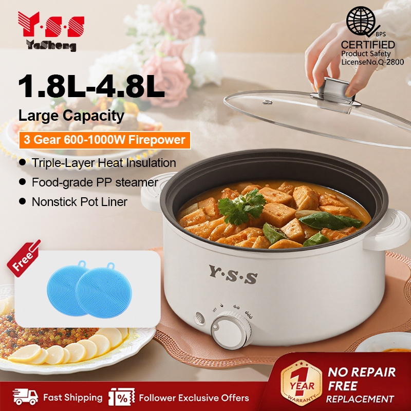 Y·S·S Multifunctional Electric Cooker With Steamer Rice Cooker Hot Pot Cooker Non Stick Pan 1.8-4.8L