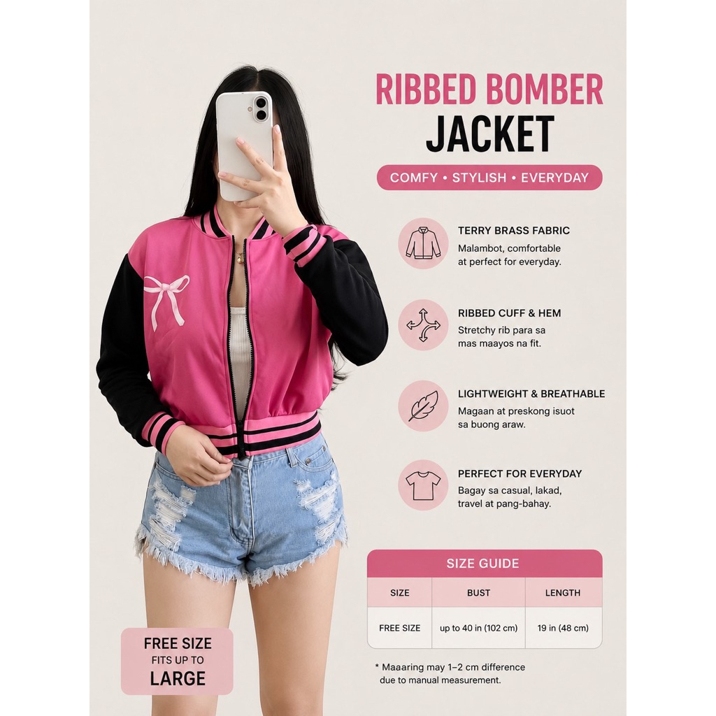Women’s Bomber Jacket Crop Top | Zip-Up Cropped Jacket