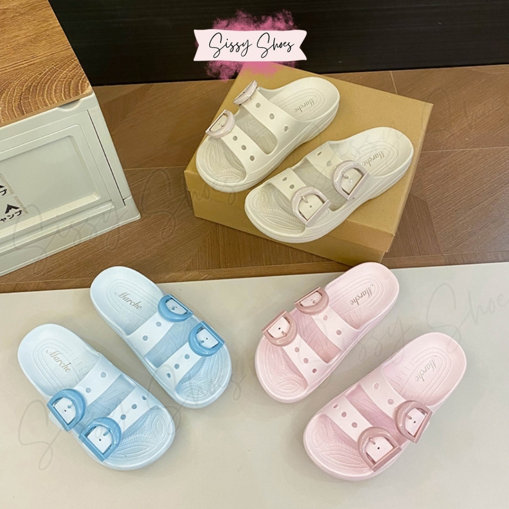 Sissy Women's Double Buckle EVA Slide Sandals – Lightweight Soft Anti-Slip Summer Slippers