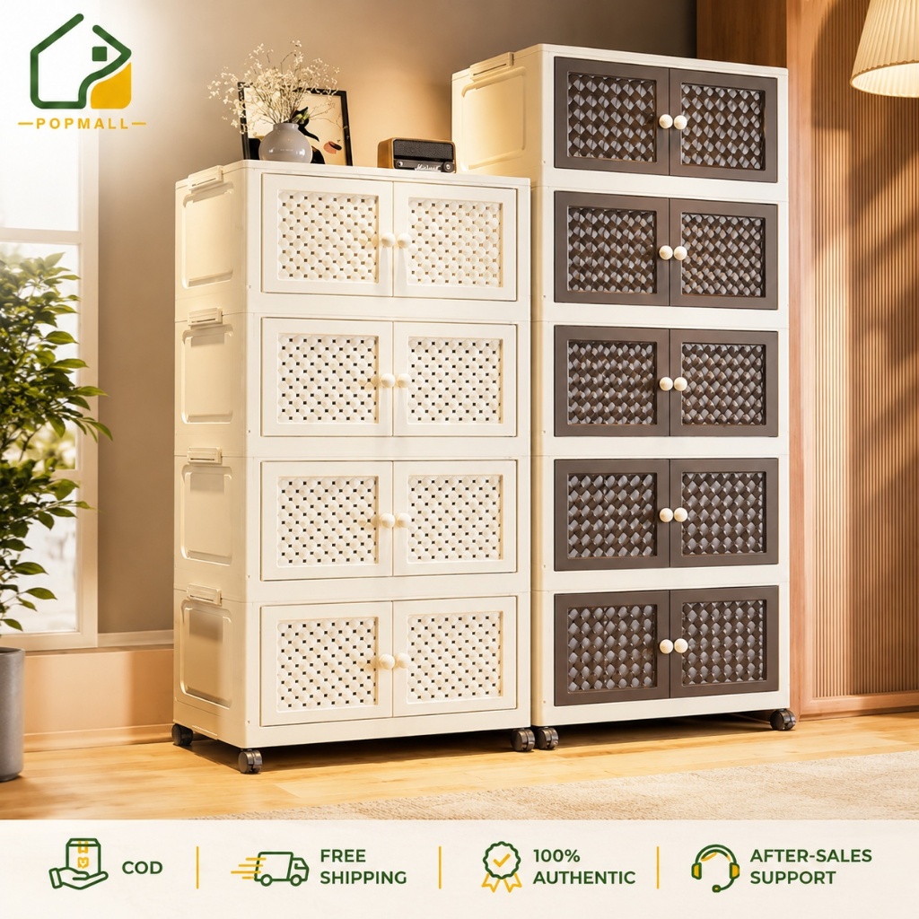 PoP Foldable Storage Cabinet Plastic Durabox With Wheel Free Installation Drawer Cabinet Organizer