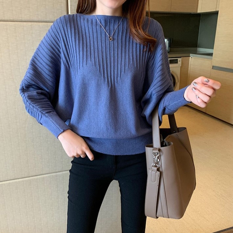 【Susurrus】Women Embossed Soft Knitted Batwing Long Sleeve Oversize Top Slouchy Style Sweater