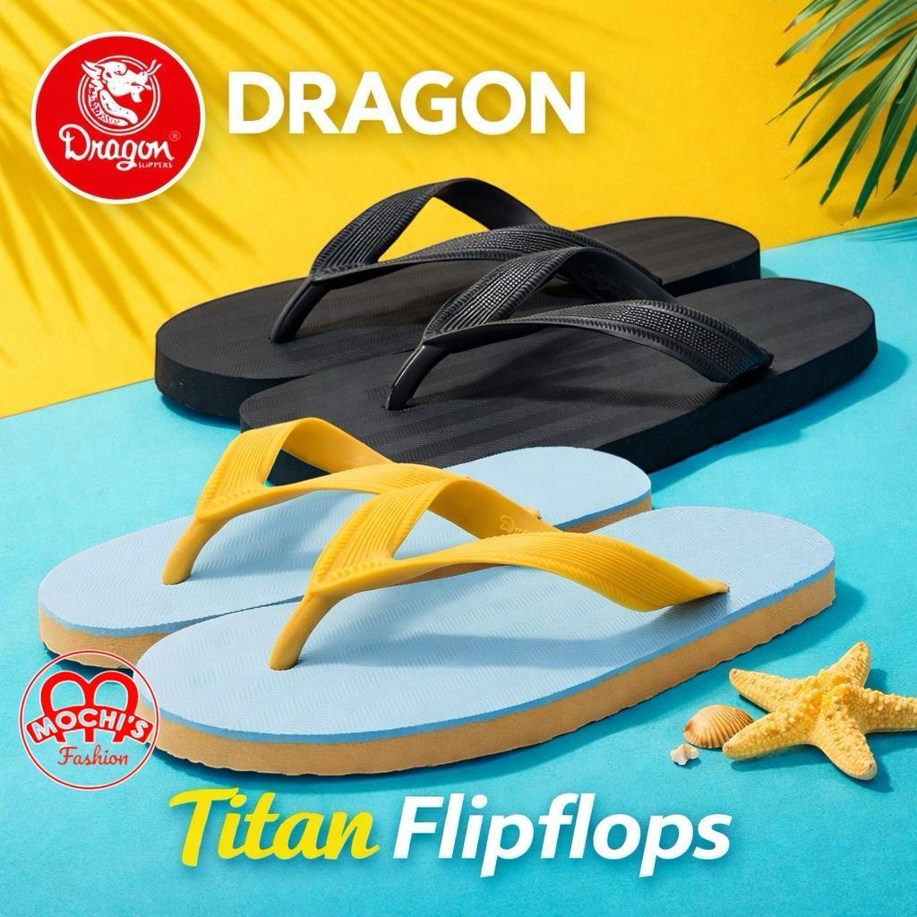Dragon 'Titan' Men's Original solid Rubber non-slip Flipflops/slippers (Black and Tan)