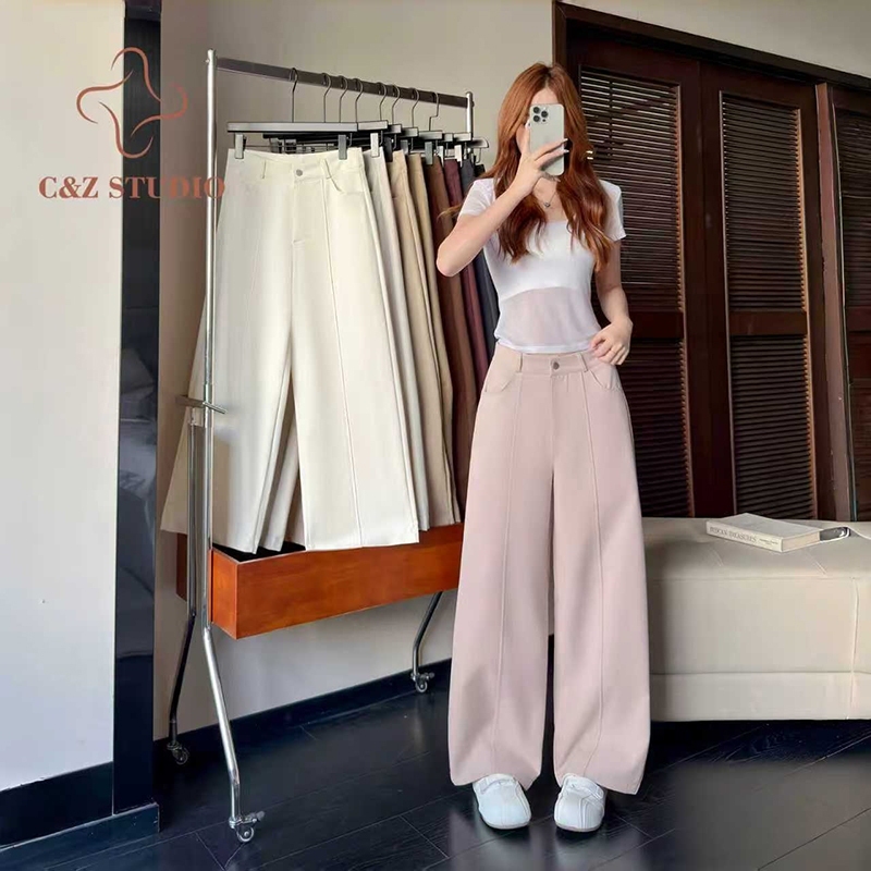 2026 New Arrival Korean High Waist Wide Leg Front Seam Office Casual Multi-Color Trousers Women