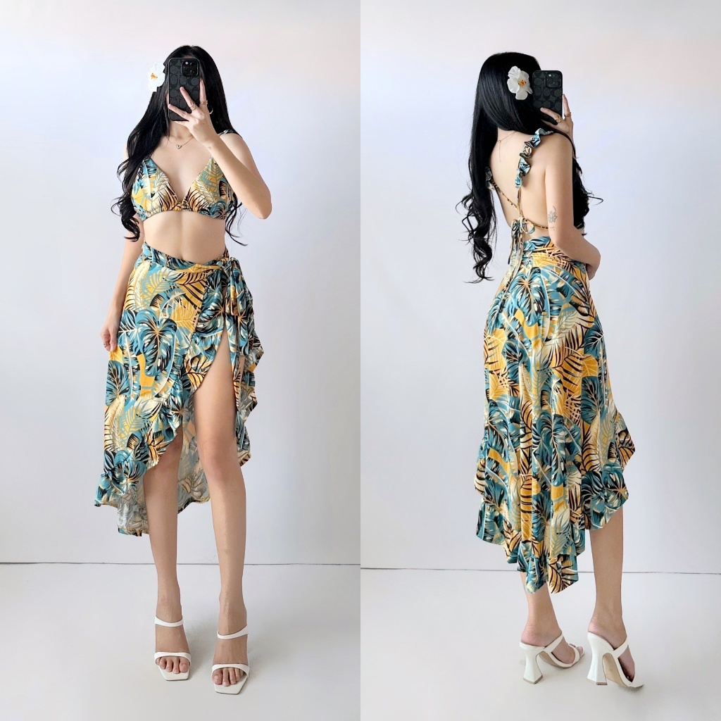 Summer Beach Sexy Split Skirt Three-Piece 3in1 Bikini Swimsuit swimwear