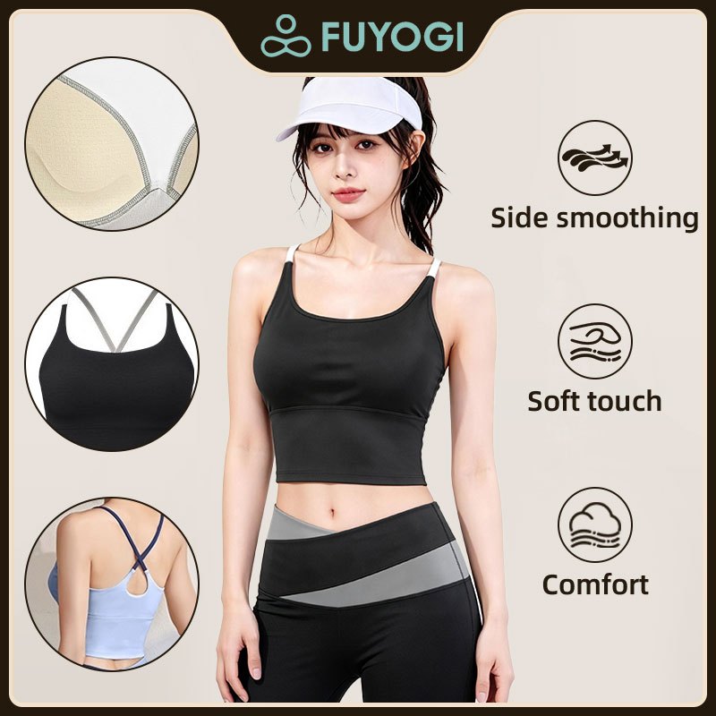 FUYOGI Women's Fitness Yoga Tank Top Elastic Sports Bra Shock-Absorbing Breathable Cross-Back Straps