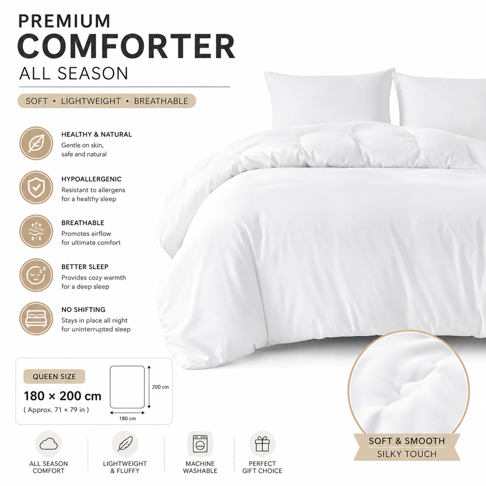 Angbon Plain Solid Color Comforter Queen Size Cotton Comforter