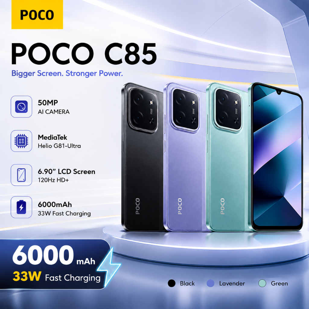 Poco C85 5G 8+256GB 7000mAh Massive Battery, Sony 50MP IMX852 Camera clear
