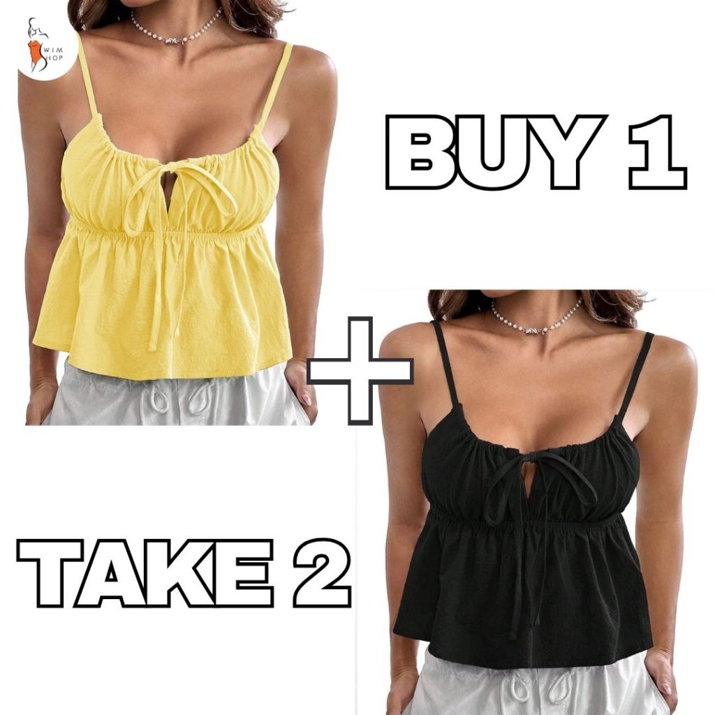 SS BUY 1 TAKE 1 Kisha Sleeveless Ruched Tie-Front Peplum Top for Women