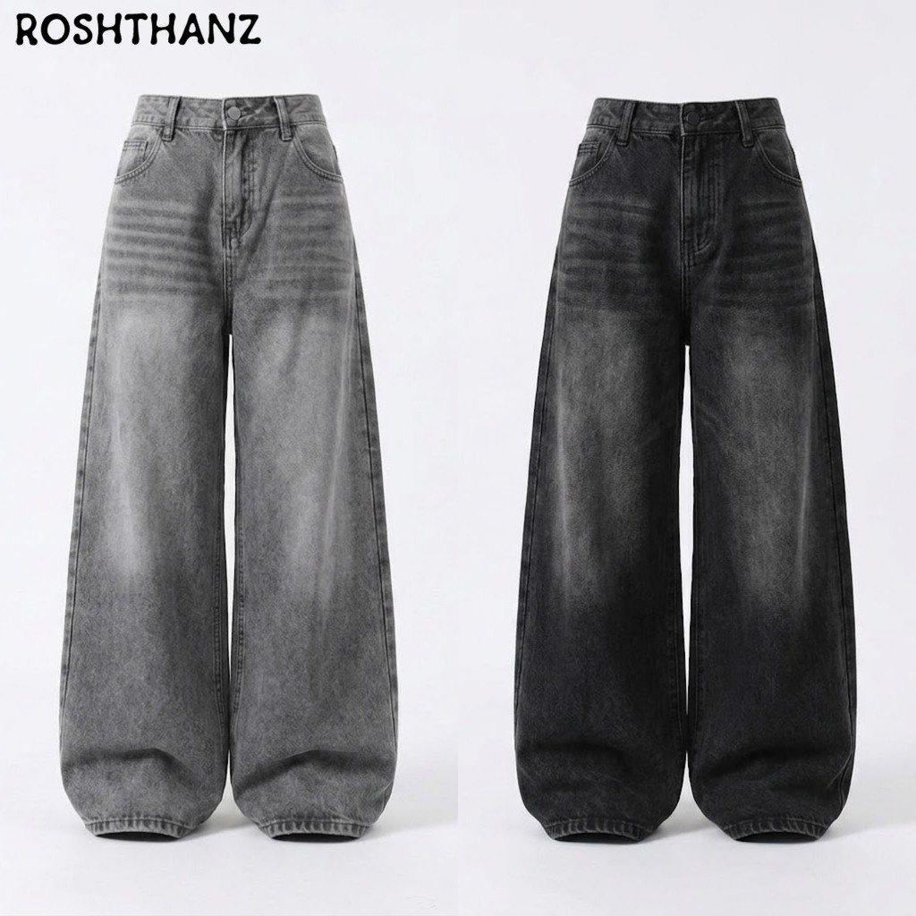 Baggy Wide Leg Jeans for women&men Black Casual Loose Jeans High Waisted Floor-Length PantsPlus Size