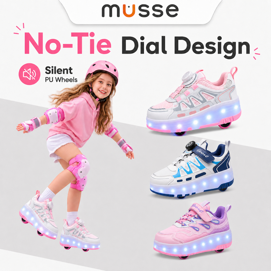 Musse Wholesale Roller Shoes Skate Shoes For Kids With 2 Removable Wheels LED Light Up Sneakers
