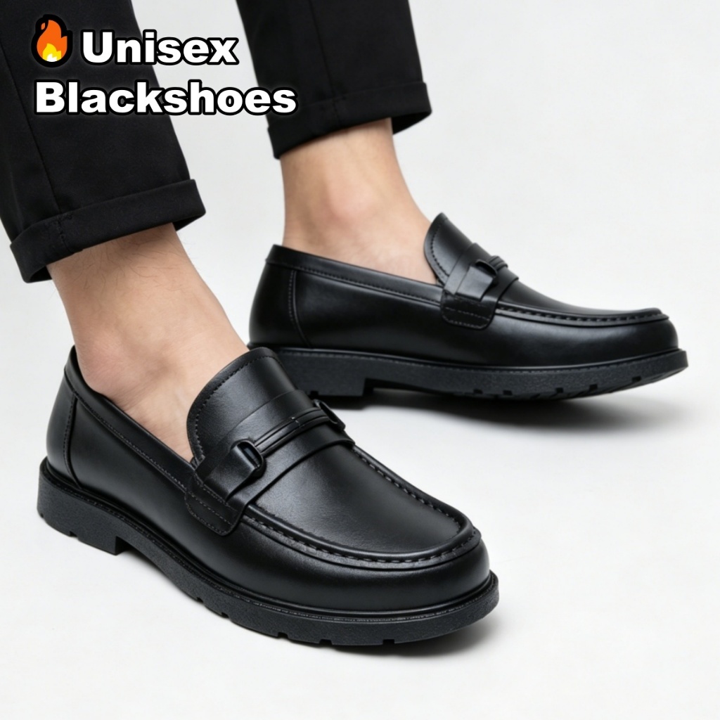 Men's Fashion Black Loafers Non-Slip Waterproof Rubber Slip-On Shoes for Students&Office SIZE 36-45