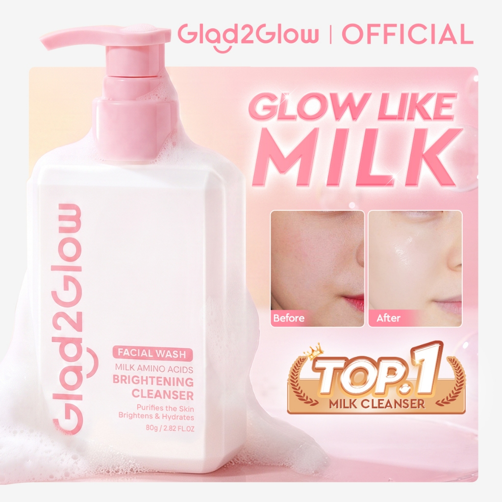 [Top Facial Wash] Glad2Glow Milk Amino Acid Gentle Facial Cleanser Brighten Comfort Smooth Hydrate