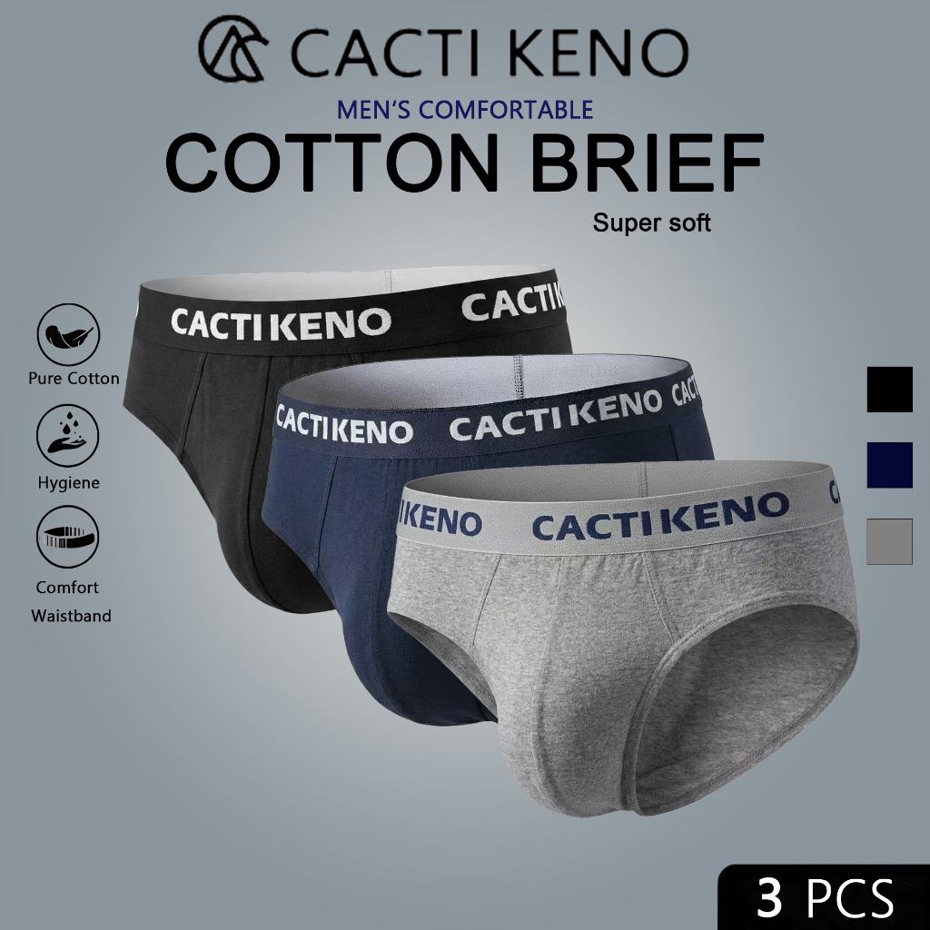 3Pcs Cacti Keno Men's Brief Original Cotton Brief for Men Plus Size Boxer Short for Men Plus Size