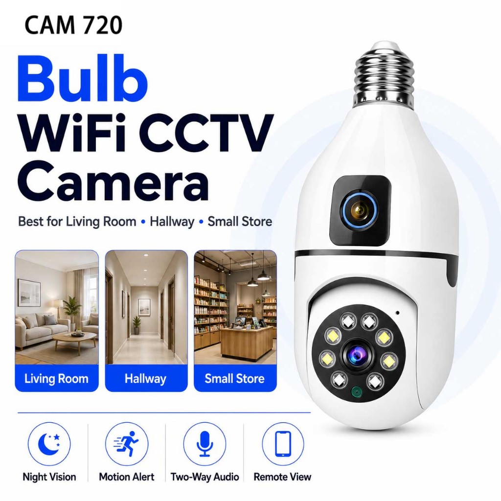 Bulb CCTV Camera WiFi Security Camera Dual Lens Night Vision Motion Detection Two Way Audio CAM 720
