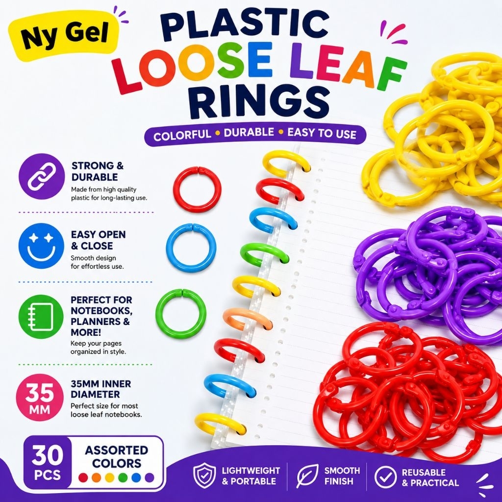 Multipurpose Plastic Loose leaf Rings Assorted Colors Bookbinding Rings Circular Rings Colorful Ring