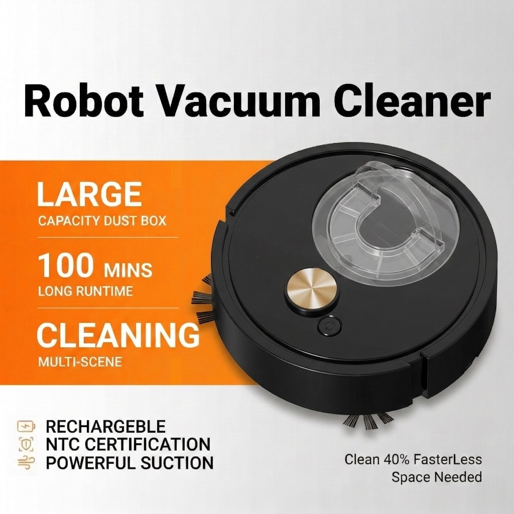 Rechargeable Smart USB Sweeping Robot Vacuum Cleaner 3-in-1 Wireless Mopping 1800Pa Powerful