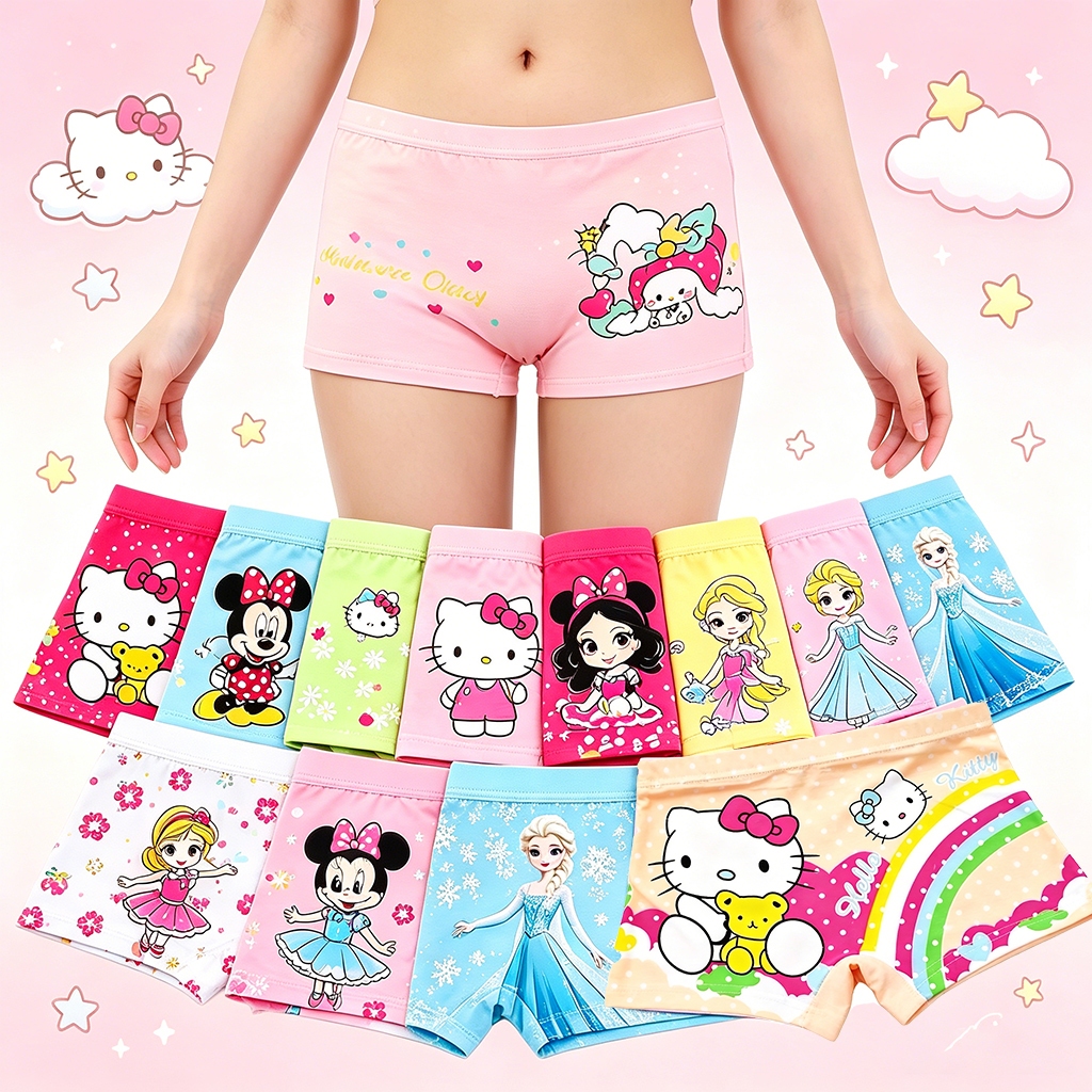 Haphapph 6pcs/Kids girl boxer panty Cotton Panties Girls Boyleg Underwear 2-10Yrs Assorted Cartoon