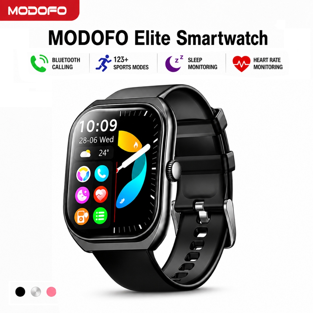 MODOFO Elite Smart Watch Bluetooth Call Heart Rate Sleep Monitor 123 Sports Waterproof For Men Women