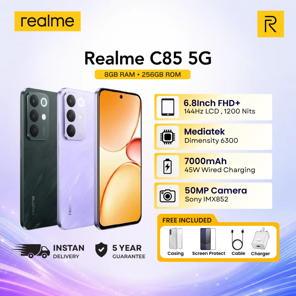 𝐑𝐞𝐚𝐥𝐦𝐞 C85 5G – 6.8" 144Hz Ultra Smooth Display | 8GB+256GB | 7000mAh Battery | 45W Fast Charge