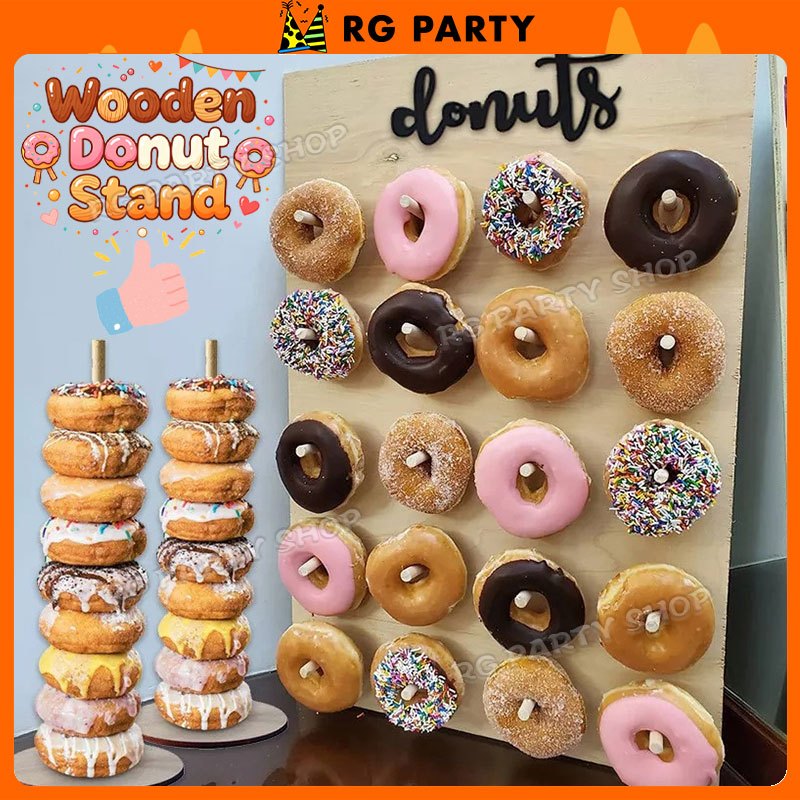 Donut Stand Wooden Sweets Doughnut Rack Dessert Table Decor Birthday Party Wedding Party Supplies