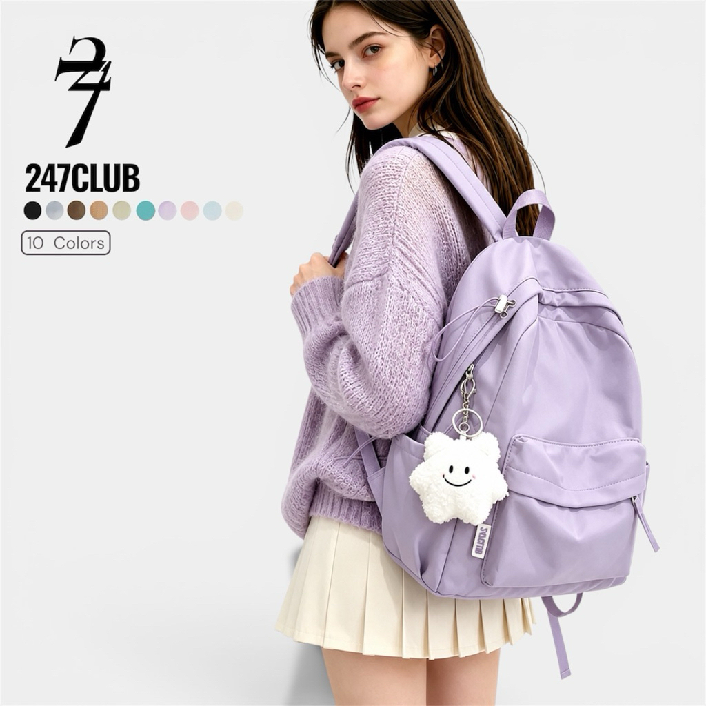247CLUB Aesthetic Student nylon School bag waterproof Laptop Bagpack
