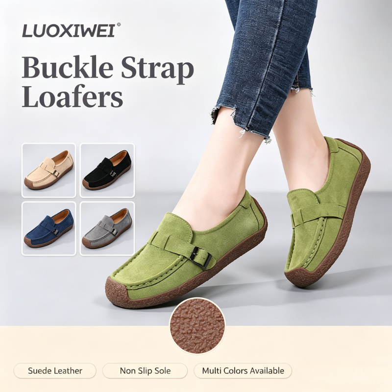 Ladies Suede Leather Slip On Loafers, Topsider Flat Platform Casual Walking Shoes, Comfort Non Slip