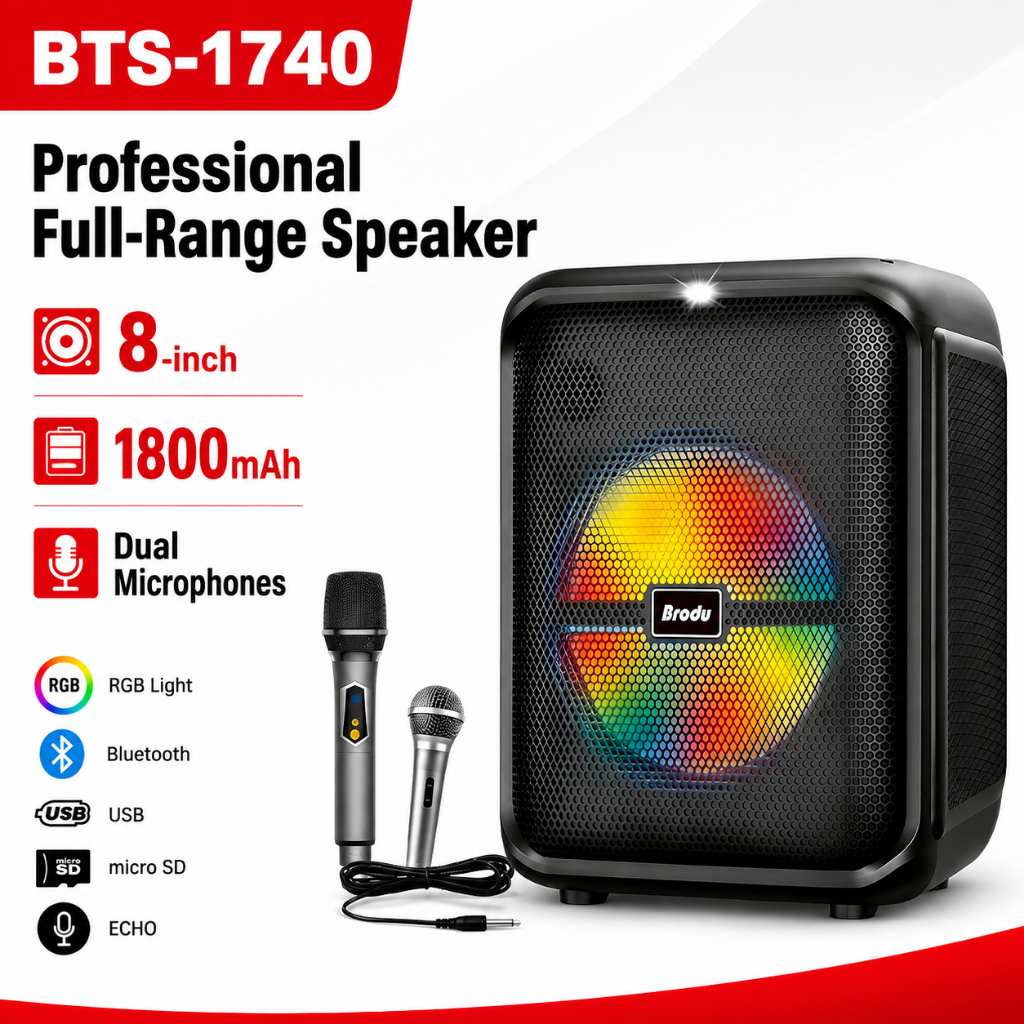 BTS-1740 brudo speaker 1935 1989 1808 2286 2105 Bluetooth karaoke speaker with Free 2 Microphone