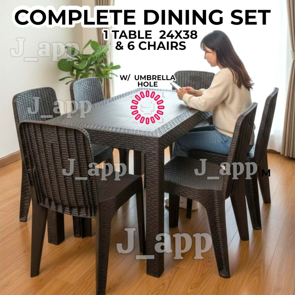 4 SEATER TO 6 SEATER RATTAN 24x38 TABLE W/ CHAIRS OUTDOOR indoor DINING COMPLETE SET BLACK & BROWN