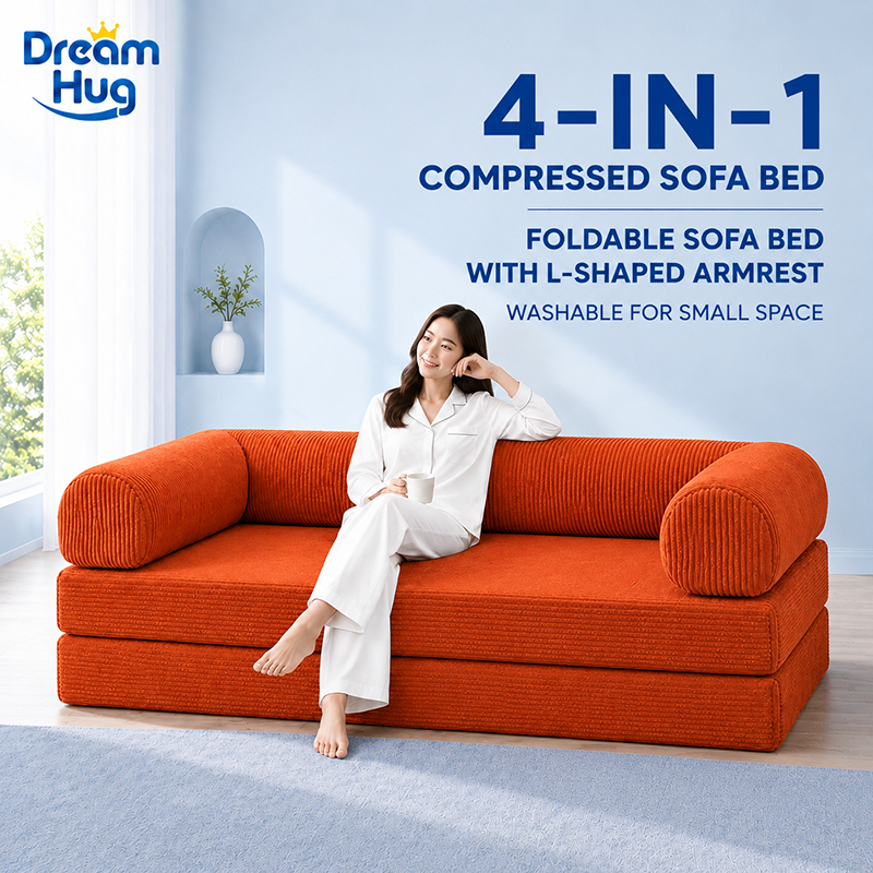 DreamHug 4-In-1 Compressed Sofa Bed Foldable Sofa Bed With L-Shaped Armrest Washable for Small Space