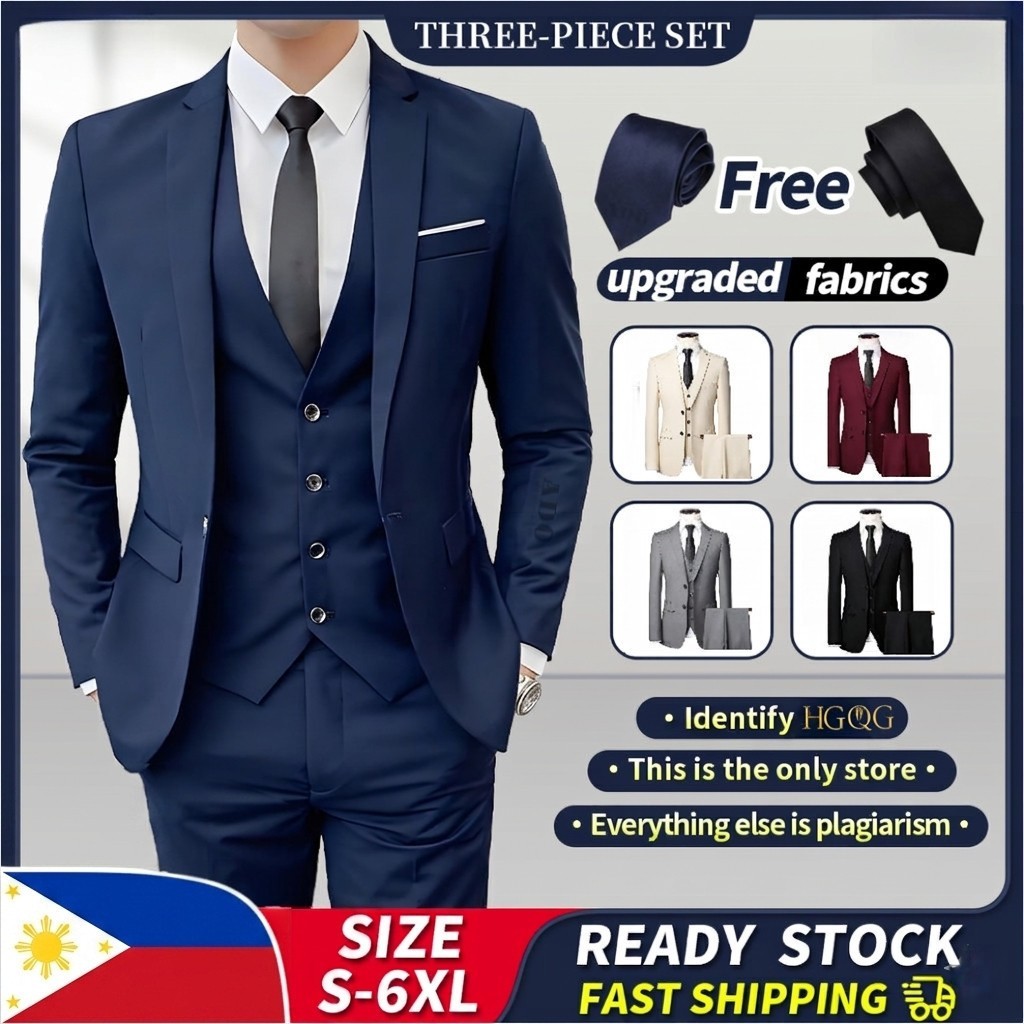 Men's 3 Piece Suit Set Korean Slim Fit Blazer Vest Pants Formal Wedding Groom Business Office Prom