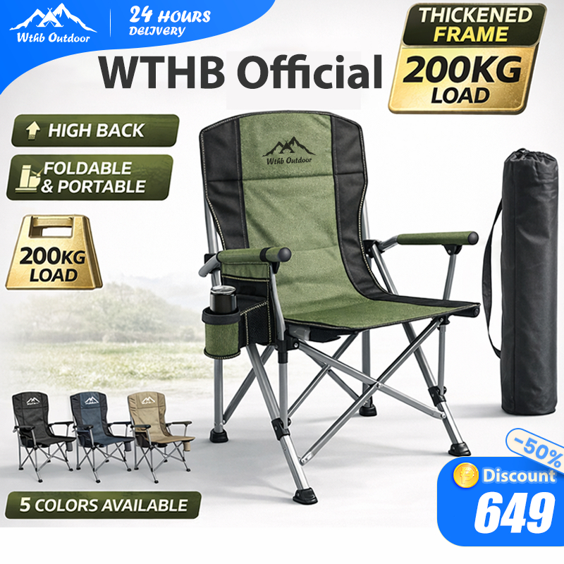 WTHB Folding Camping Chair Large Load-Bearing Cup Holder Storage Bag Portable Fishing Chair【COD】