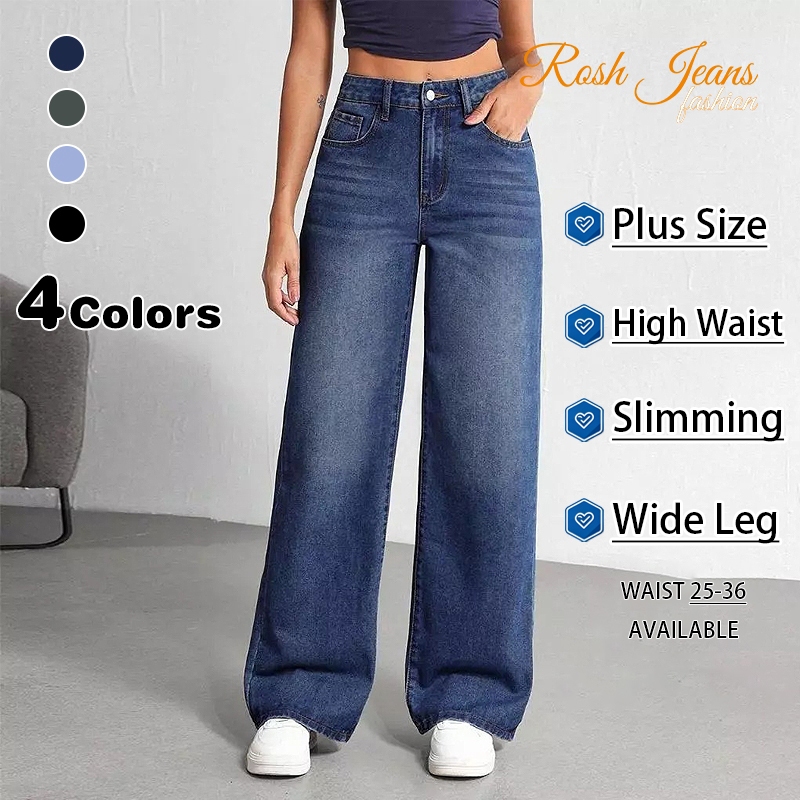 Plus Size High Waist Wide Leg Maong Pants For Women korean Style Casual Baggy Fit Pantalon 4Colors