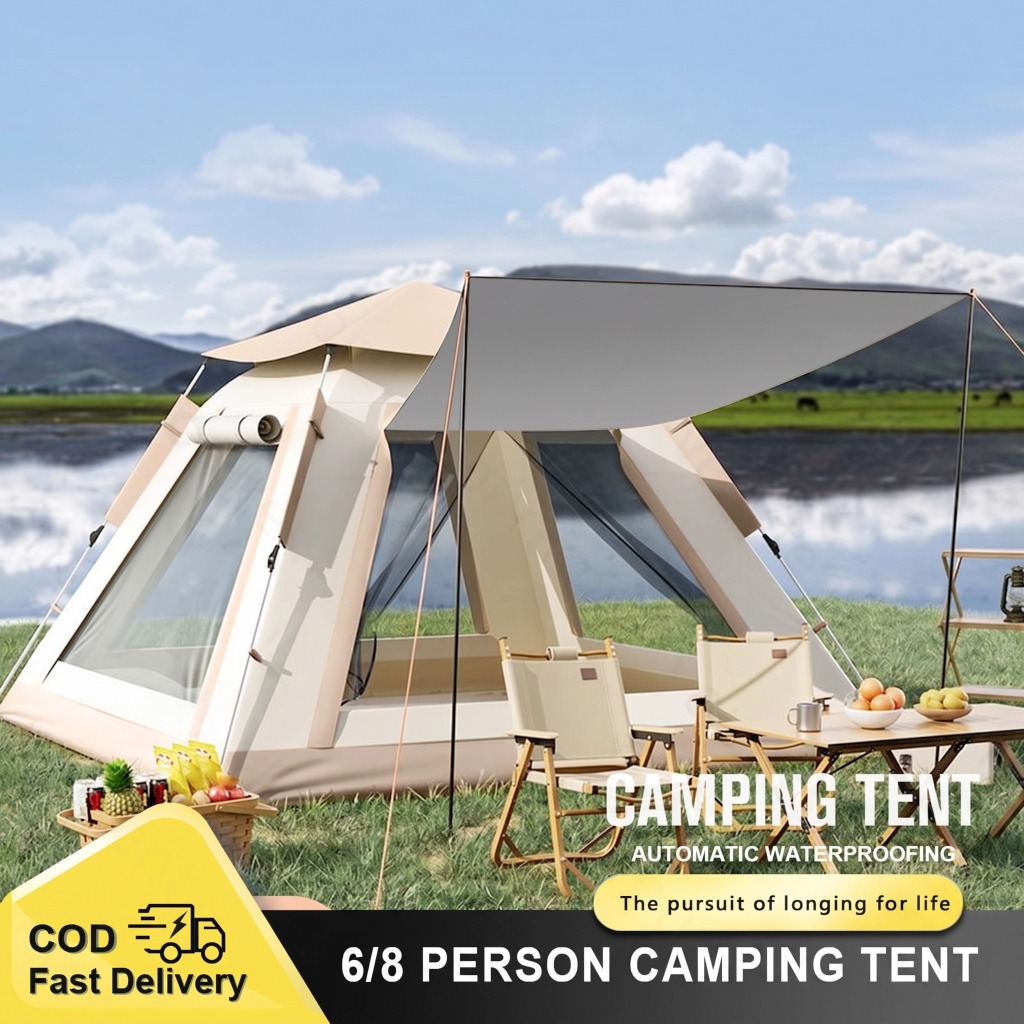 【 COD 】2/4/6 Person Camping Tent For Traveling Family Tent Waterproof Foldable Tent Quick Open